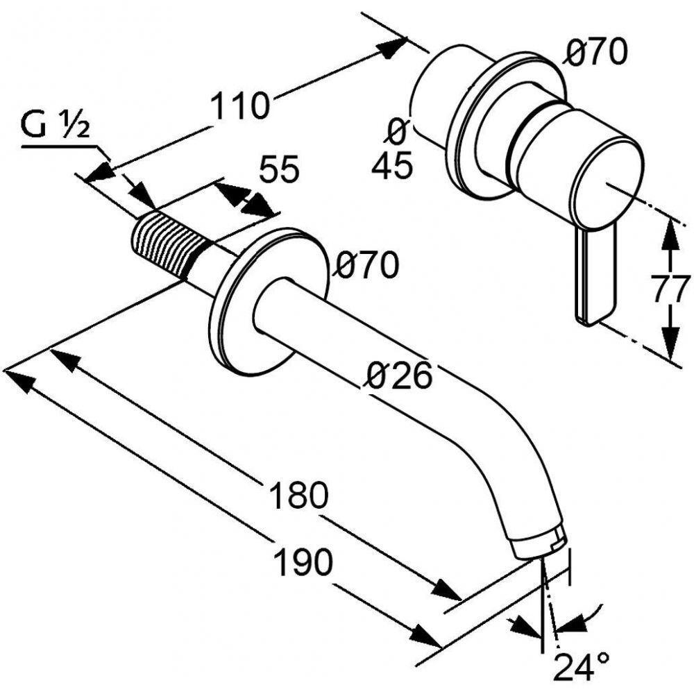 Kludi Zenta Unterputz-Waschtisch-Zweiloch-Wand-Einhandmischer Ausladung 180mm