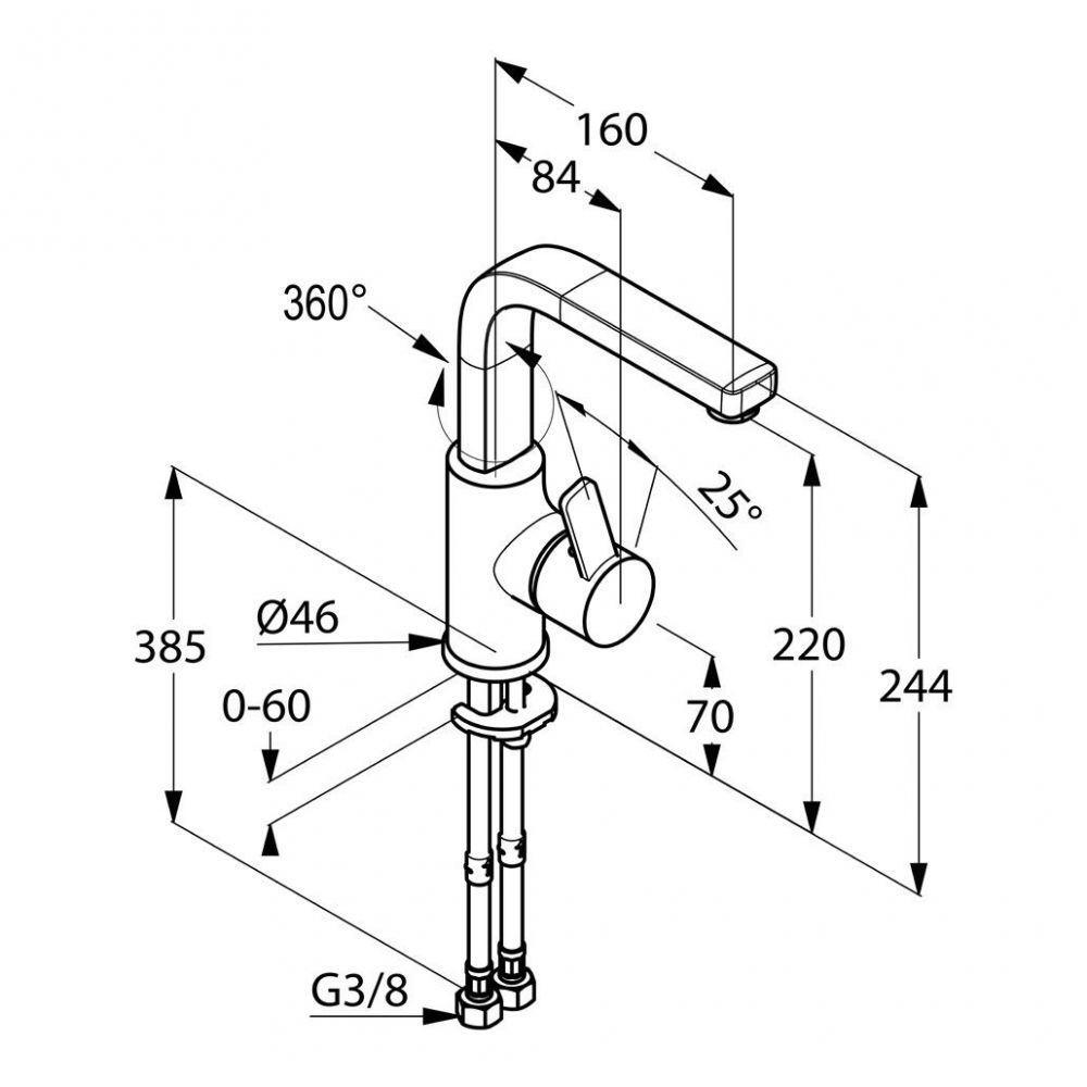 Kludi Zenta Waschtisch-Einhandmischer mit schwenkbaren Auslauf DN 10 eckig ohne Ablaufgarnitur