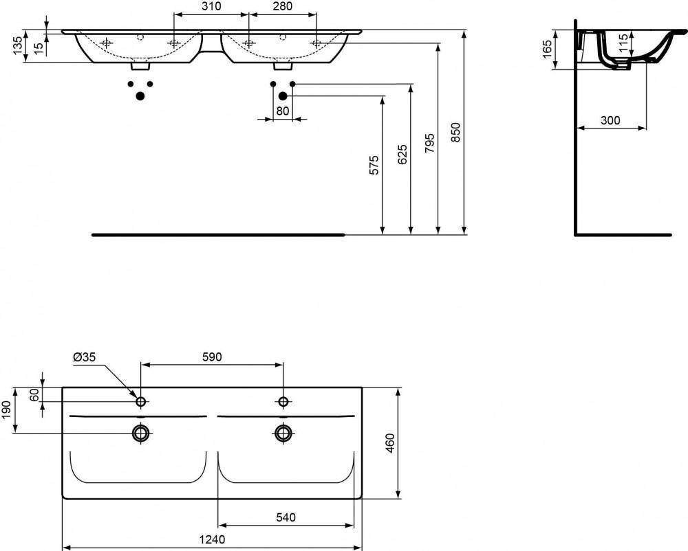 Ideal Standard Connect Air Möbel- Doppelwaschtisch 1240 mm