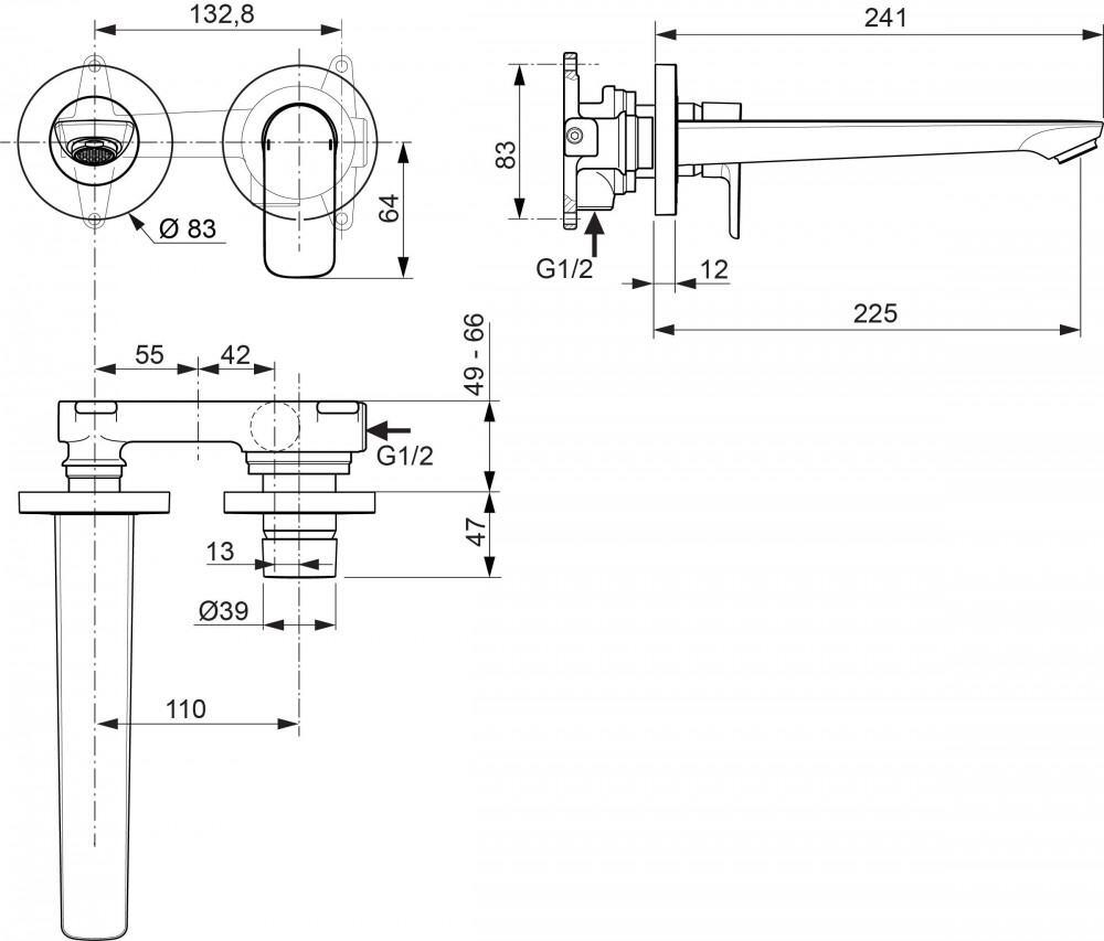 Ideal Standard Connect Air Wand-Waschtischarmatur Ausladung 225mm