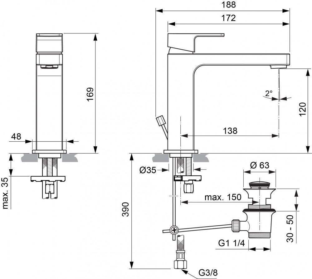 Ideal Standard EDGE Waschtischarmatur GRANDE Slim