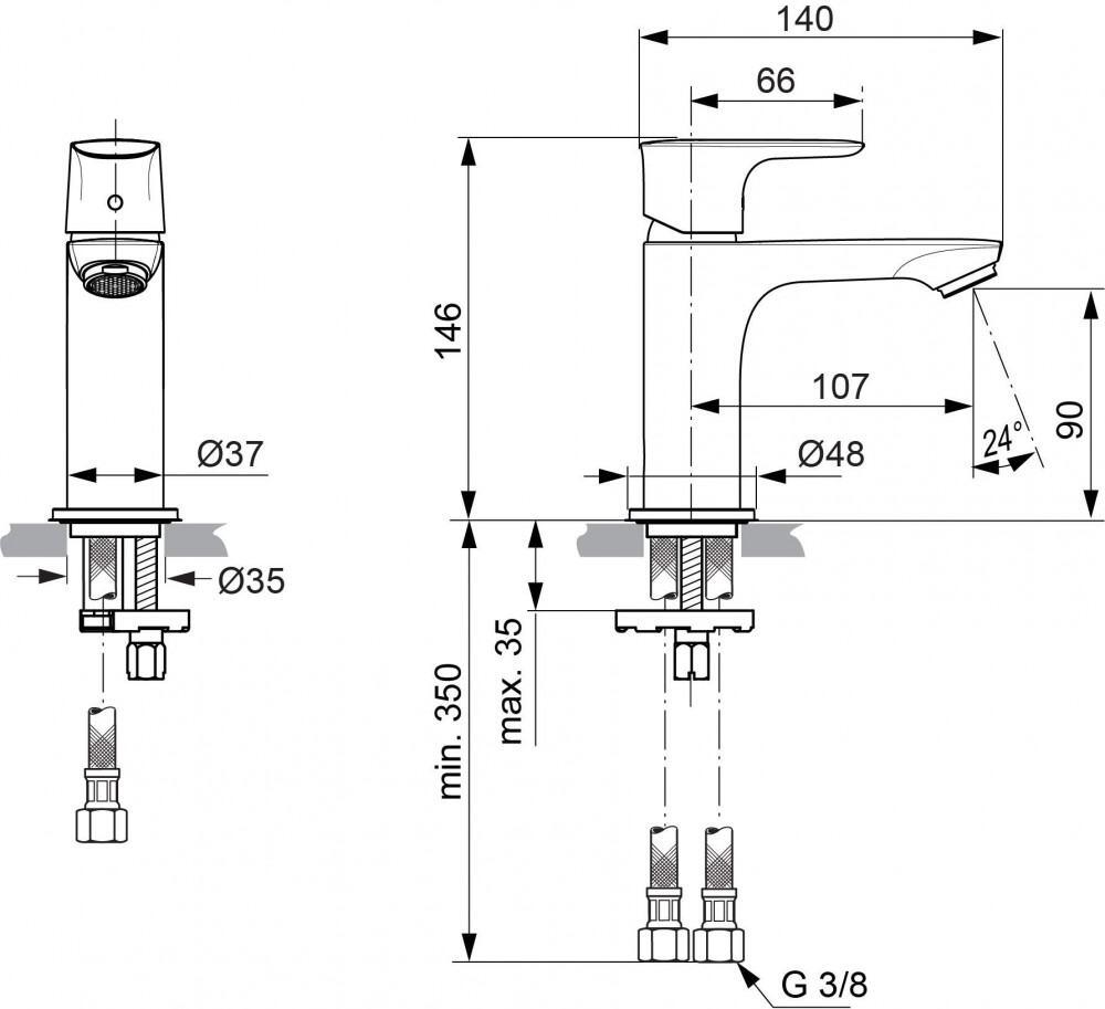 Ideal Standard Connect Air Waschtischarmatur Slim ohne Ablaufgarnitur