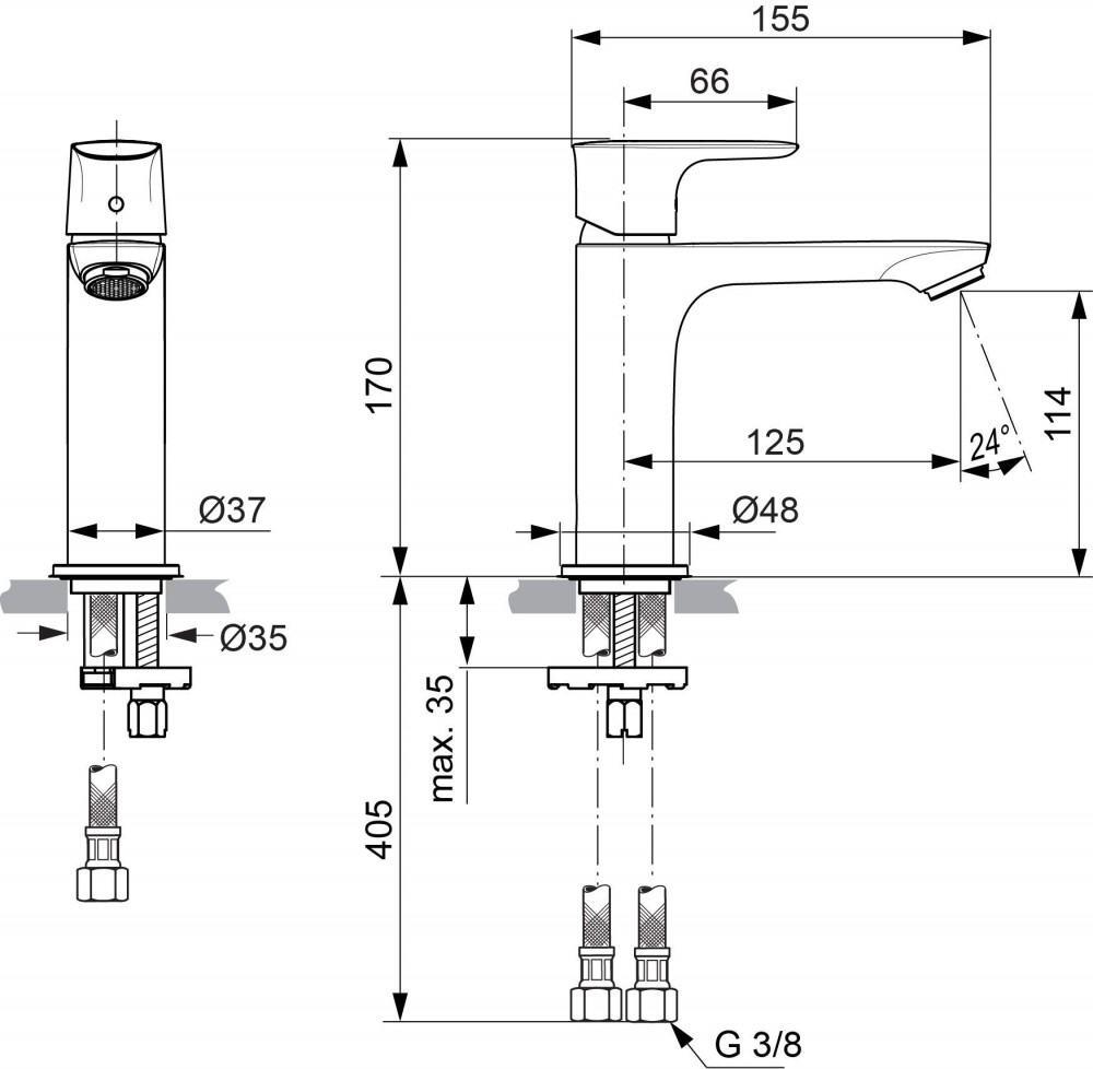 Ideal Standard Connect Air Waschtischarmatur Grande Slim ohne Ablaufgarnitur