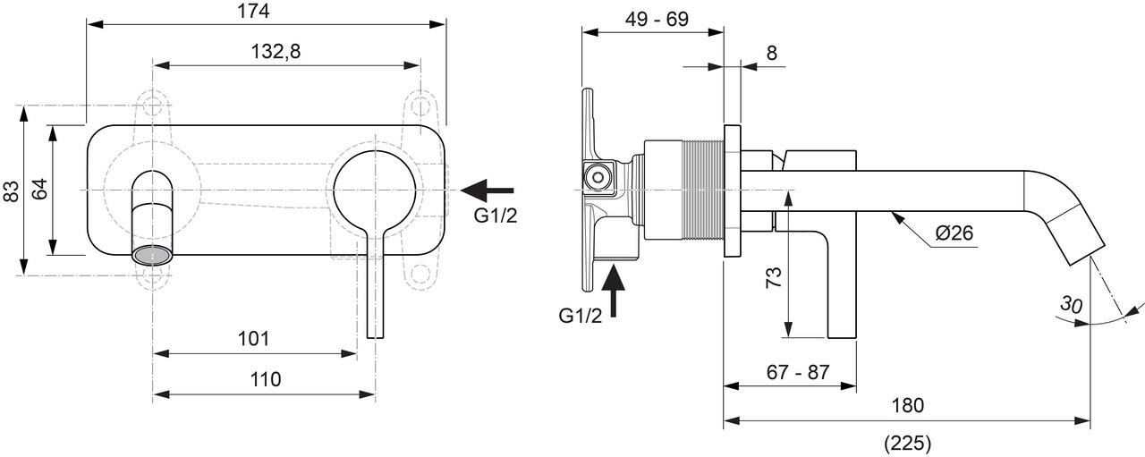 Ideal Standard Joy Wand-Waschtischarmatur Bausatz 2, Auslauf 180 mm