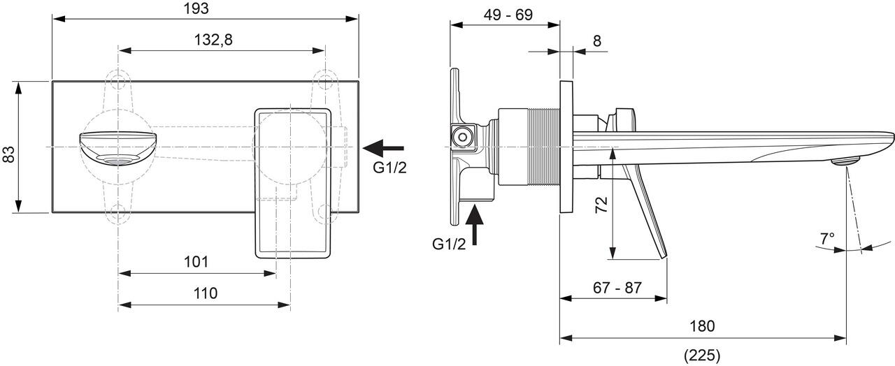 Ideal Standard Check Wand-Waschtischarmatur Bausatz 2, Auslauf 180 mm
