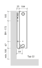 Purmo Ramo Ventil Compact Mittelanschluss Typ 22, Bauhöhe:500mm