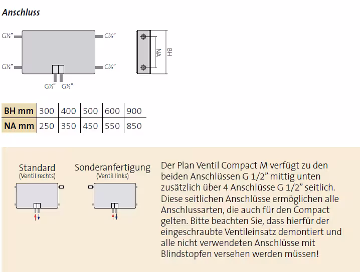 Purmo Plan Ventil Compact M Flex Mittelanschluss Typ 11, Bauh&ouml;he:600mm