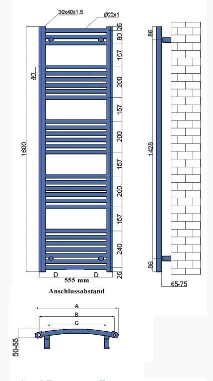 Breite:400 Höhe:1600 Leistung 55/45° 560Watt