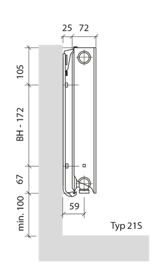 Purmo Ramo Ventil Compact M Flex Mittelanschluss Typ 21s, Bauhöhe:500mm