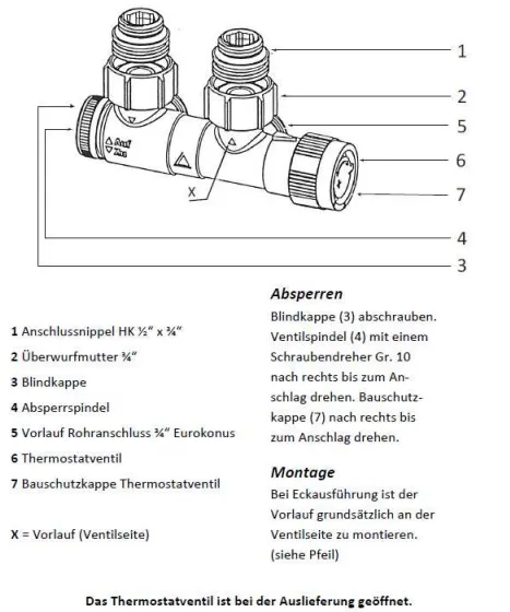 MERT Mittelanschlussblock mit Ventil Eckform