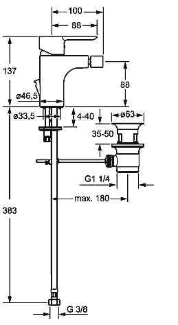 HANSALIGNA Einlochbatterie, DN 15 für Sitzwaschbecken