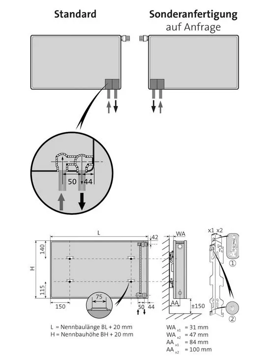 Purmo KOS H Typ 22 Bauh&ouml;he 920mm Dekorative Heizk&ouml;rper