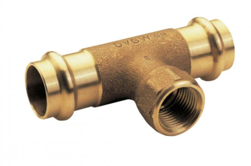 Kupfer Press T-St&uuml;ck mit Innengewinde