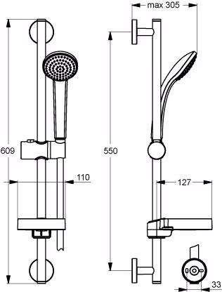 Ideal Standard Brausekombination 600 mm S1 mit 1-Funktionshandbrause