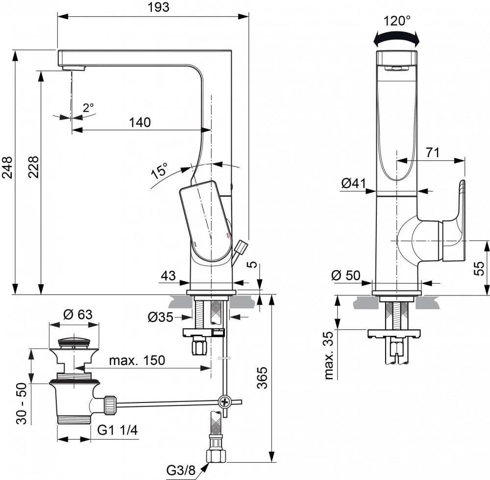 Ideal Standard EDGE Waschtischarmatur mit hohem schwenkbarem Auslauf