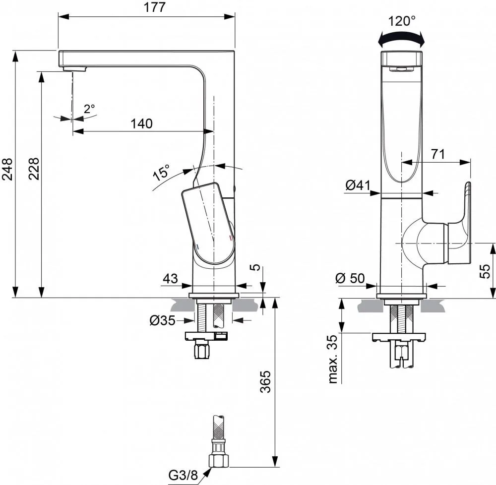 Ideal Standard EDGE Waschtischarmatur mit hohem schwenkbarem Auslauf ohne Ablaufgarnitur