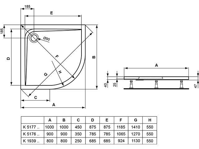 Ideal Standard Ultra Flat Viertelkreis Brausewanne - badstern.de