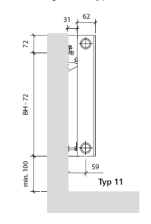 Purmo Plan Ventil Compact Mittelanschluss Typ 11, Bauhöhe:900mm