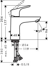 Hansgrohe Focus Einhebel-Waschtischmischer 100 LowFlow mit Zugstangen-Ablaufgarnitur