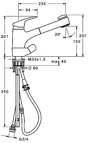 HANSAMIX Spültisch-Einhand-Einlochbatterie, DN 15 mit Geräte-Absperrventil Geschirrbrause herausziehbar