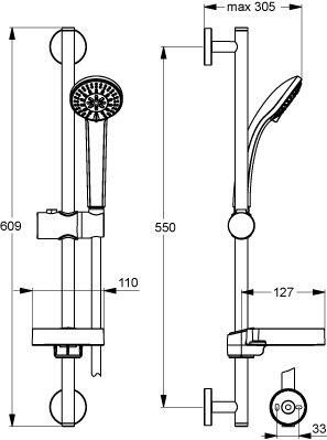 Ideal Standard Brausekombination 600 mm S3 mit 3-Funktionshandbrause