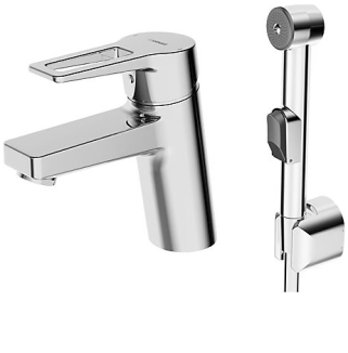 HANSATWIST Waschtisch-Einhand-Einlochbatterie, DN 15 mit Funktionsbrause und Bügelhebel