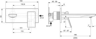 Ideal Standard Check Wand-Waschtischarmatur Bausatz 2, Auslauf 180 mm Magnetic Grey