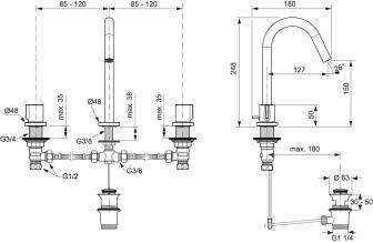 Ideal Standard Joy 3-Loch Waschtischmischer mit Metall-Ablaufgarnitur