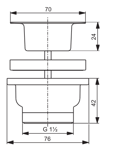 SANIT Ablaufventil G1 1/2x70x42 für Standrohr G1 1/2