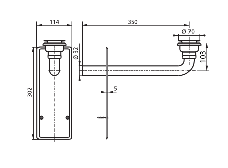 SANIT Fertigbauset für Wandeinbaugeruchverschluss höhenvertsellbar, Edelstahl