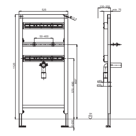 SANIT Waschtisch -Element INEO für Aufputz- Wandarmaturen BH1120mm