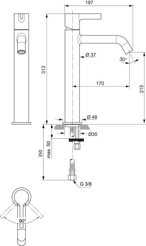 Ideal Standard Joy Waschtischarmatur mit verlängertem Sockel, ohne Ablaufgarnitur Magnetic Grey