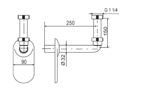 SANIT Anschlussbogen+Ros. G1 1/4x250x32 Messing chrom