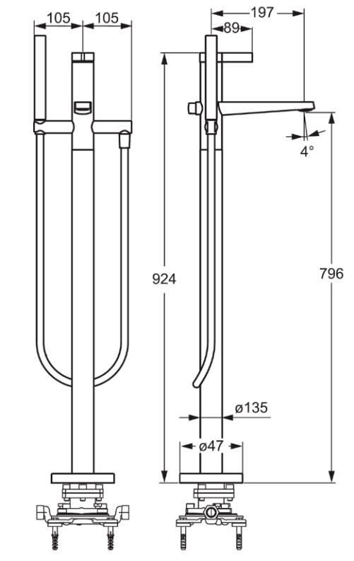 HANSALOFT Einhand-Wannen-Batterie, DN 15 G1/2 bodenstehend