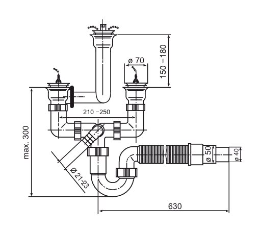SANIT Ab-u.Überlaufgarnitur G1 1/2x40/50 mit Rohrgeruchverschluss