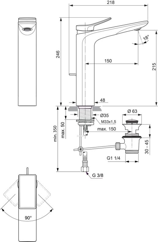 Ideal Standard Check Waschtischarmatur mit verlängertem Sockel Magnetic Grey