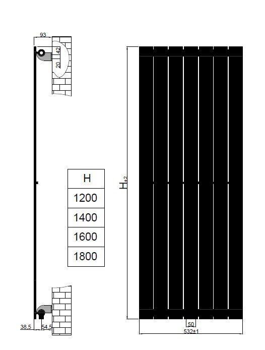 Paneelheizkörper Vertikal einlagig Höhe 1800mm