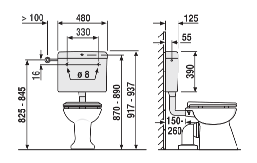 SANIT Spülkasten nova (6-9L) tiefhängend mit Eckventil weiß-alpin