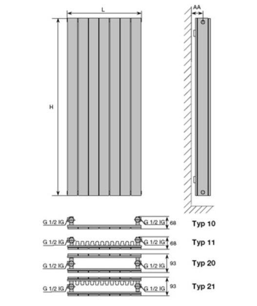 Purmo Narbonne V Dekorativ Heizkörper Typ 11 Bauhöhe 1200mm