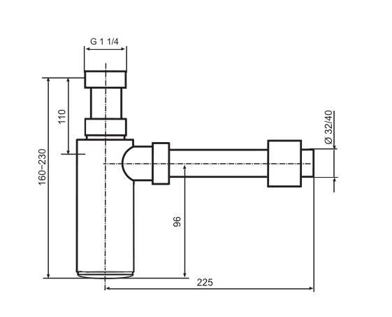 SANIT Design Geruchverschluss 607 1 1/4 x 32/40 mm, verchromt
