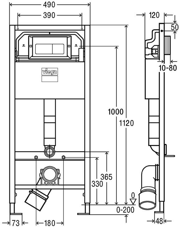 Viega Set Prevista Dry 771973 WC Vorwandelement 112cm inkl. Visign Life 5 Platte Weiß