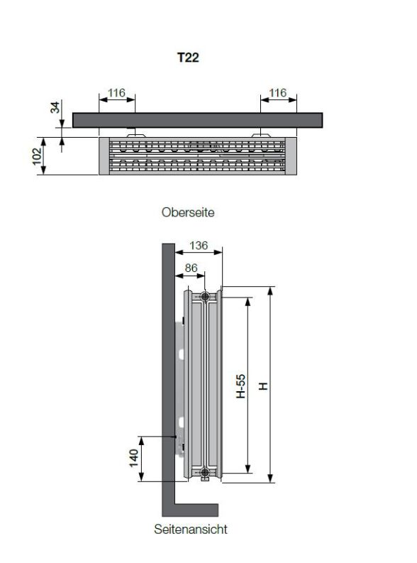 Vasco Flatline T22 Bauhöhe 400mm