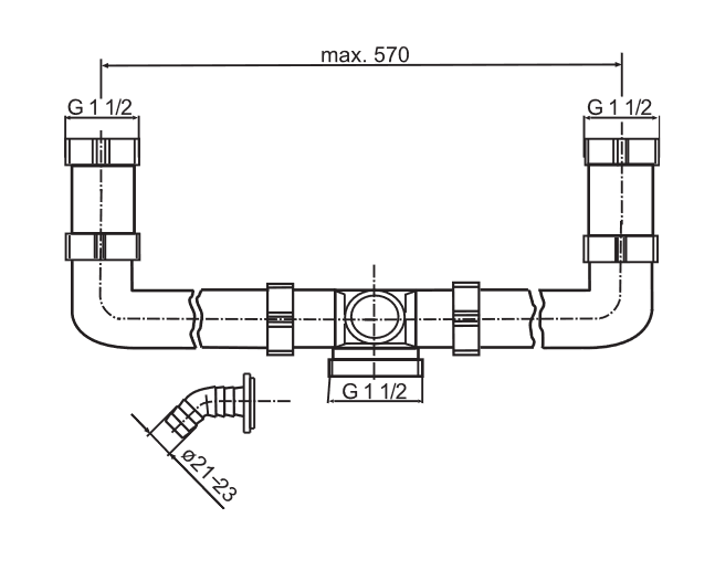 SANIT Ablaufverbindung G1 1/2 zentrisch mit 2x Anschlussrohr