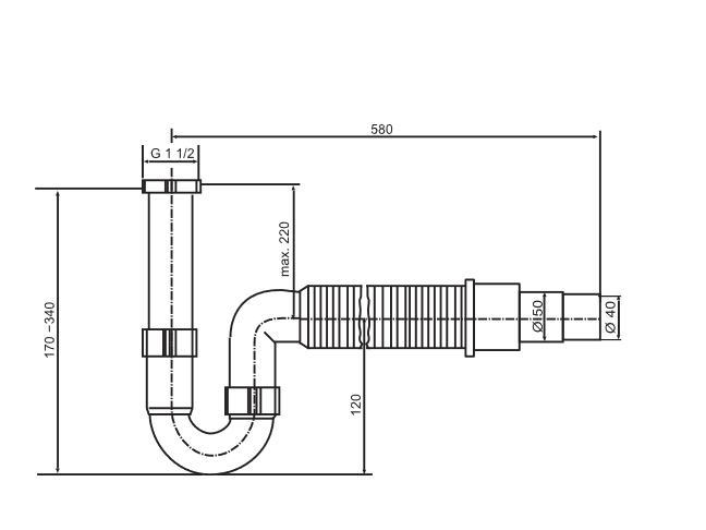 SANIT Rohrgeruchverschluss G1 1/2x40/50 flexibel Schlauch