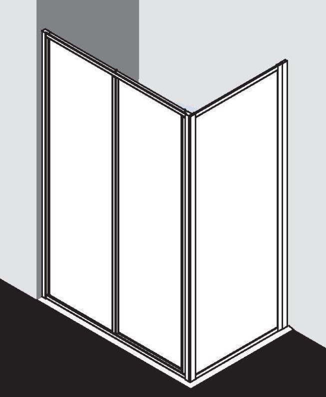 Kermi Nova 2000 Gleitür 2teilig mit Festfeld Kunstglas Höhe 1850mm