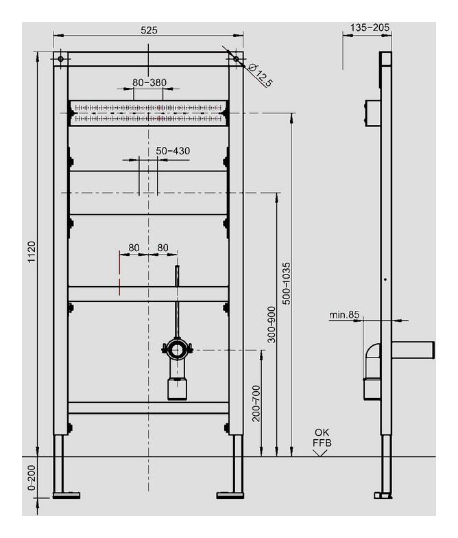 SANIT Ausguss-Element INEO für Wandarmaturen BH 1120mm