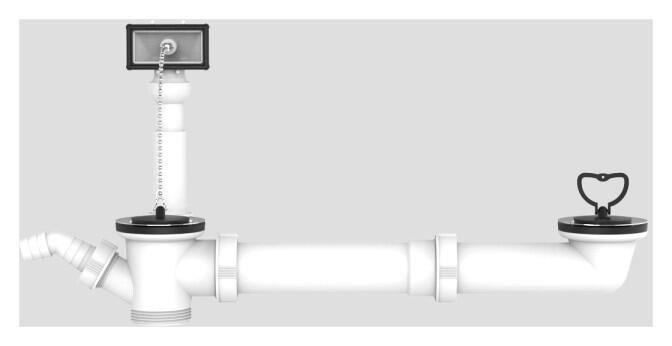 SANIT Ab-u.Überlaufgarnitur,beidseitig mit Bügel und Stopfen, 1 1/2" x max. 440 mm