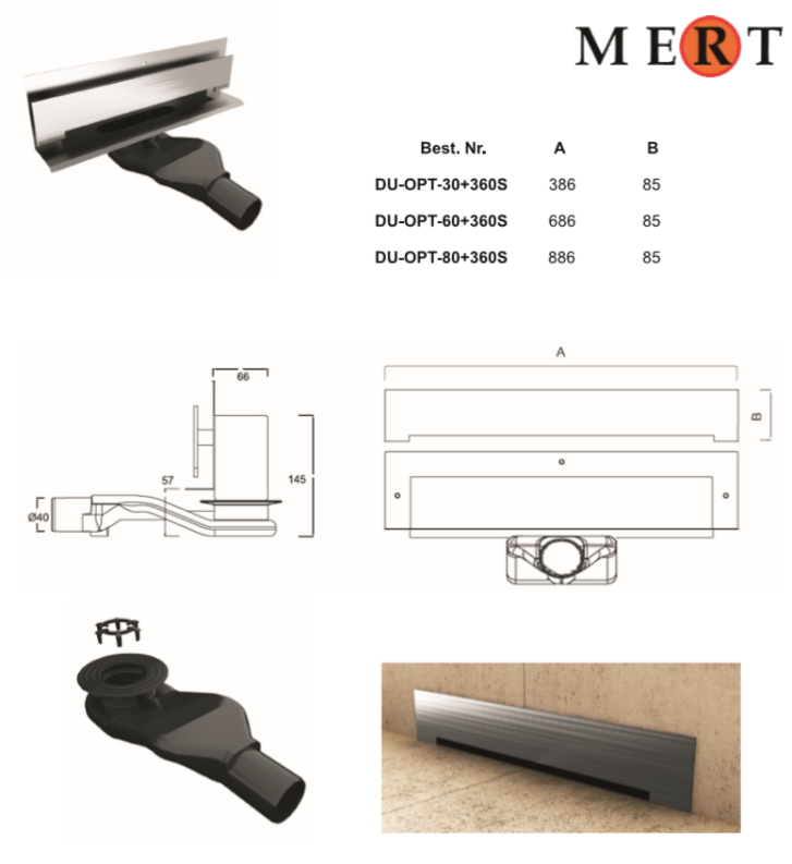 MERT Wand-Duschablauf Edelstahl gebürstet