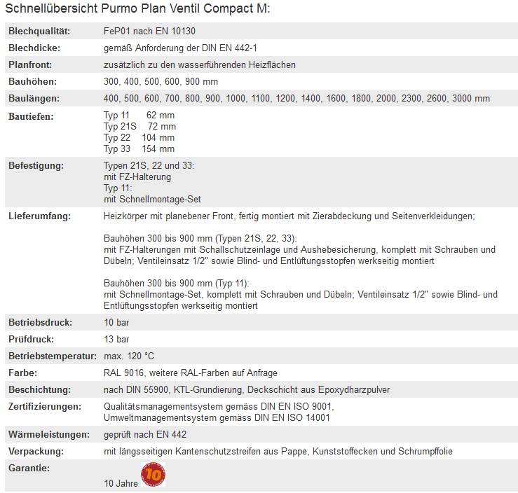 Purmo Plan Ventil Compact M Flex Mittelanschluss Typ 21S, Bauhöhe:500mm