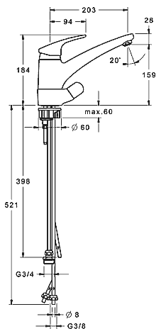 HANSAMIX Spültisch-Einhand-Einlochbatterie, DN 15 mit Geräte-Absperrventil Niederdruck
